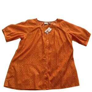 Chicos Button Up Short Sleeve Blouse-Size 3 or XL (16) dallenia sparkle orange